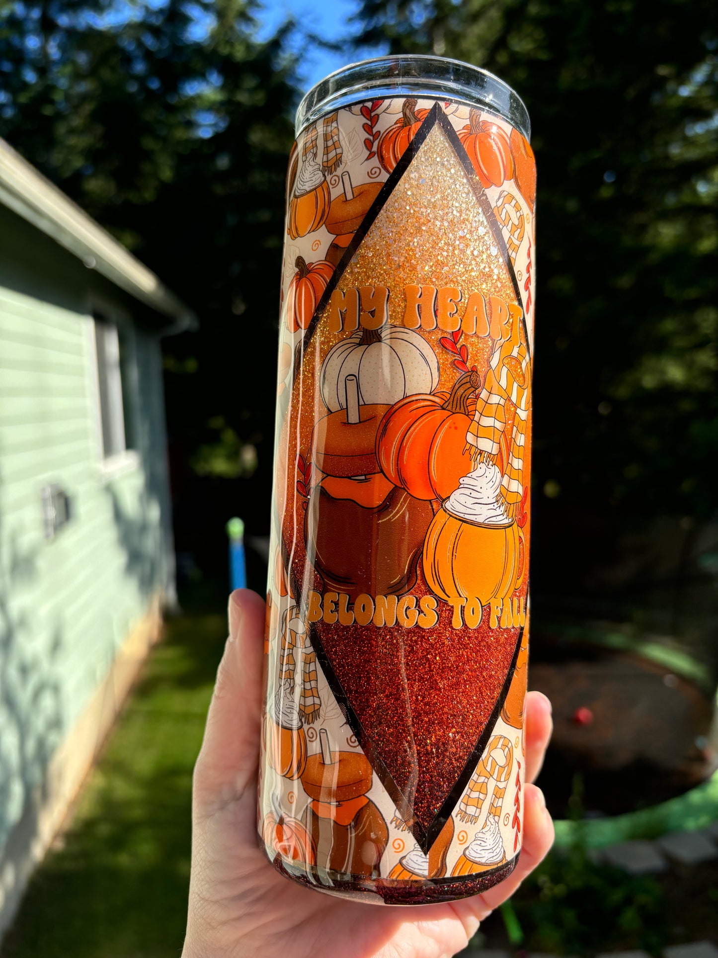 20 ounce Skinny Brown and Orange My Heart Belongs to Fall