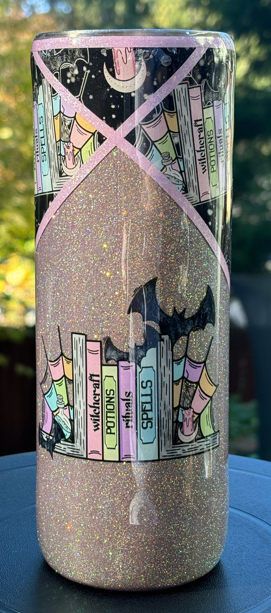 20 ounce Skinny Purple Spooky Books (Glows)