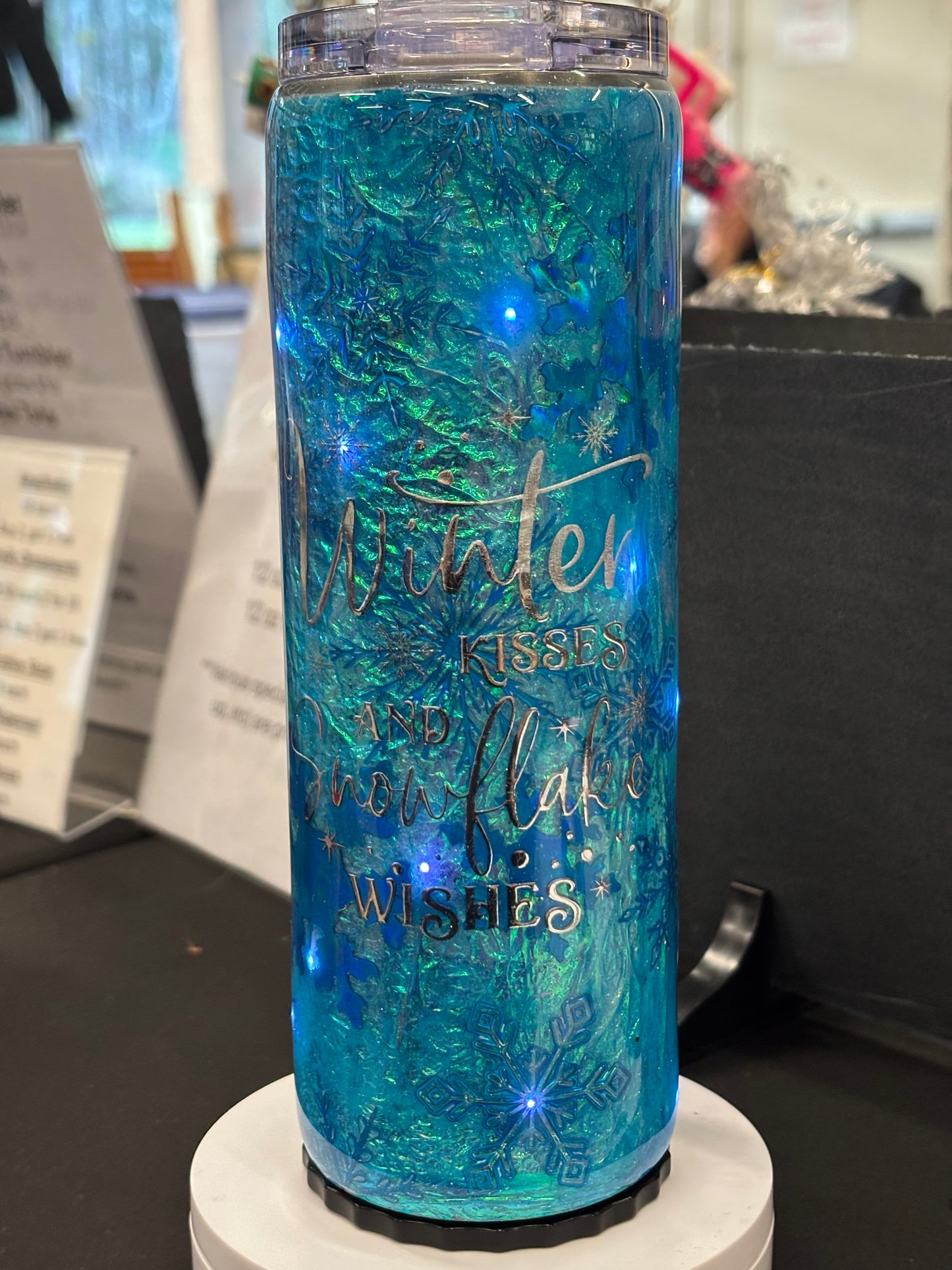 20 ounce Blue Opal Snowflake Light-up Strawbler
