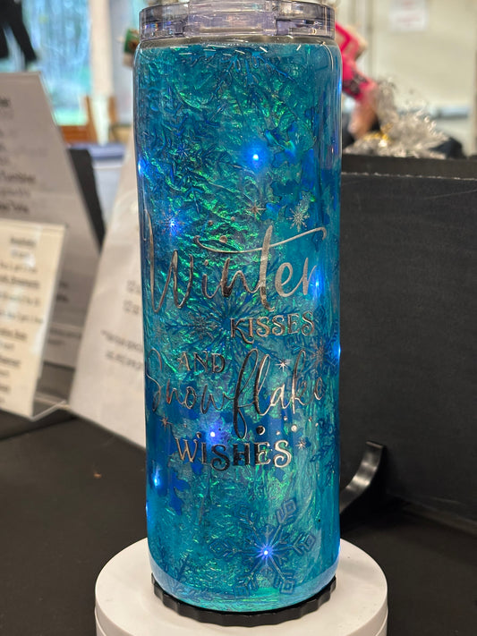 20 ounce Blue Opal Snowflake Light-up Strawbler