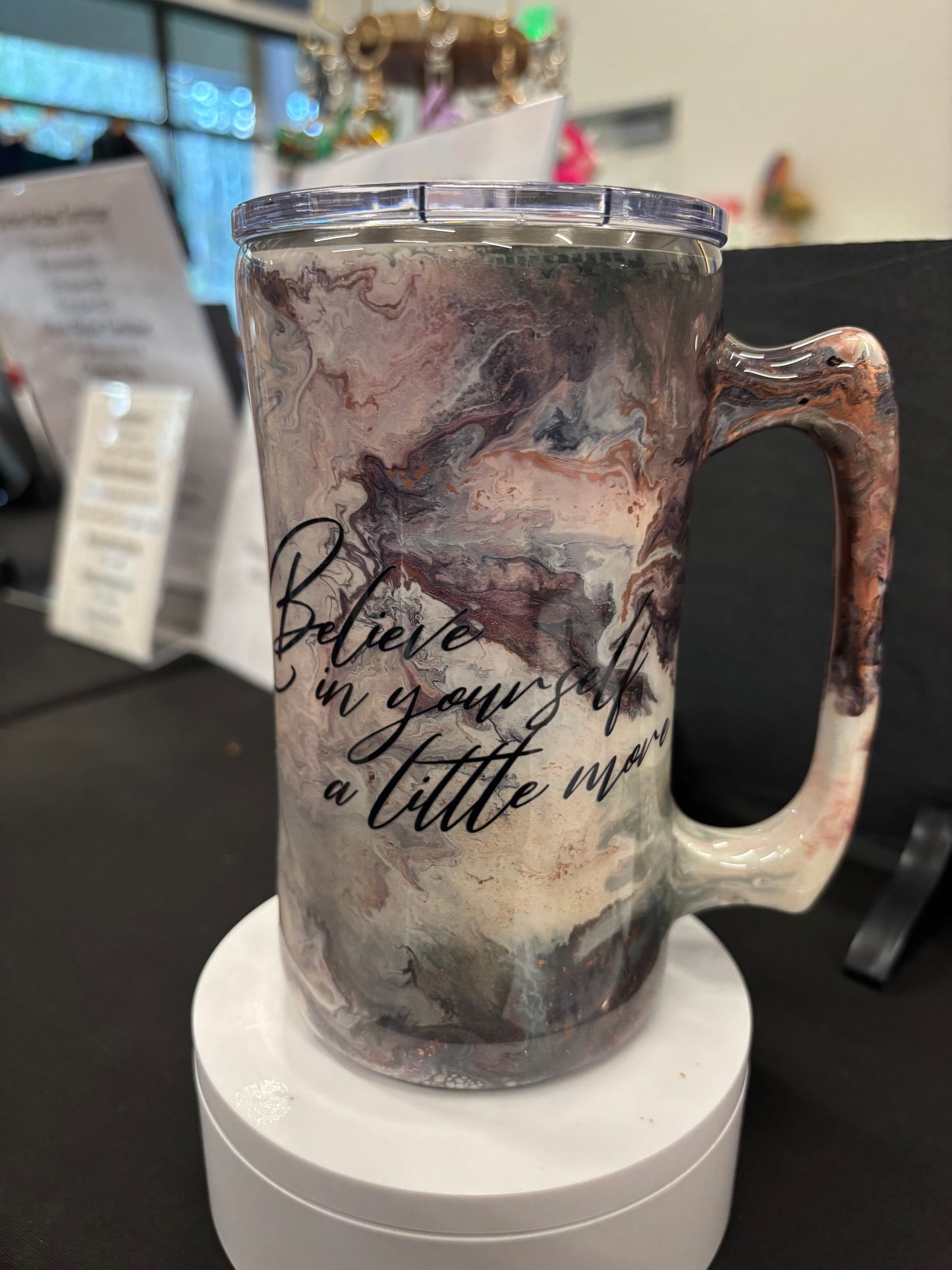 20 ounce Beer Mug Pink Dragon Believe in Yourself